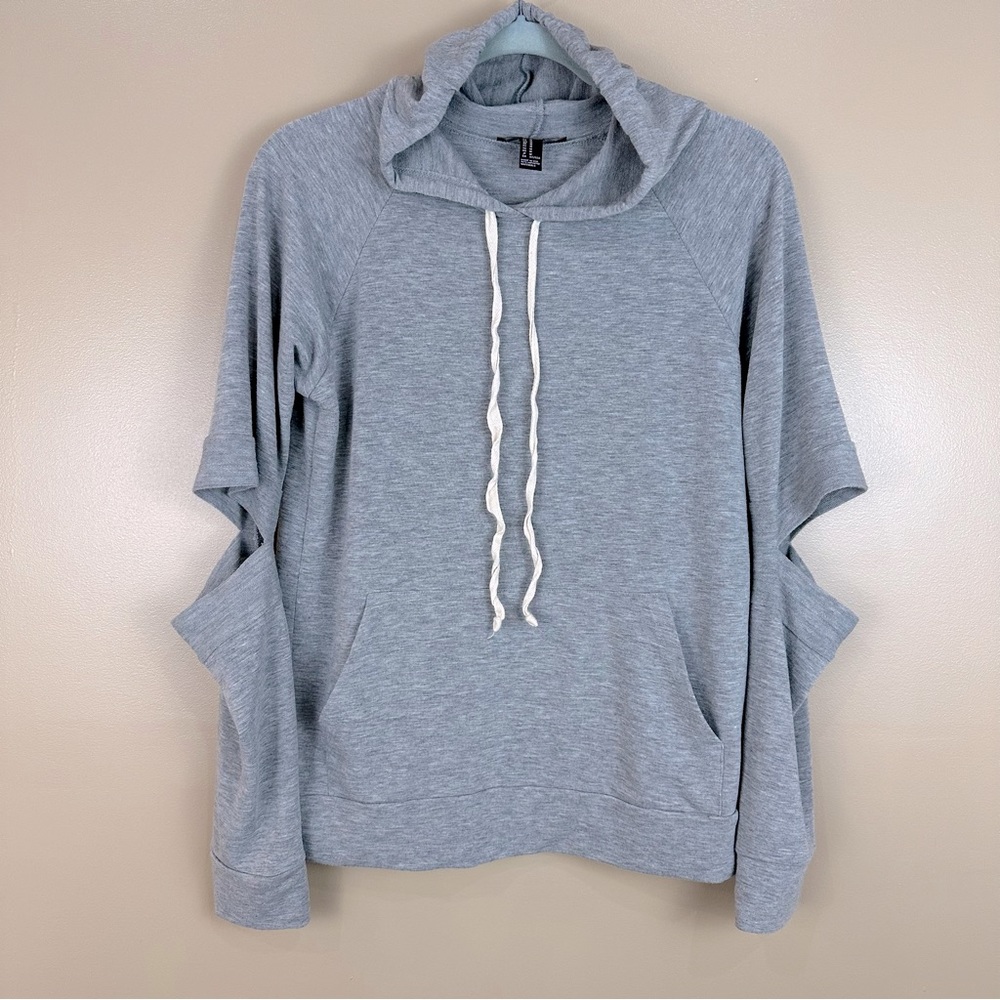 Forever 21 Gray Open Split Sleeve Lightweight Hoodie Medium Grunge Thrashed - Picture 1 of 8